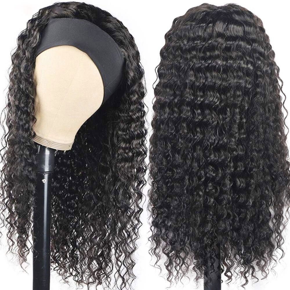New 28" Natural Black Kinky Curly Headband Glueless Wear & Go Synthetic Wig - Picture 1 of 15